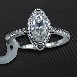 Moissanite Engagement Ring Marquise Cut Halo Pave CZ Sterling Silver 9 NWT